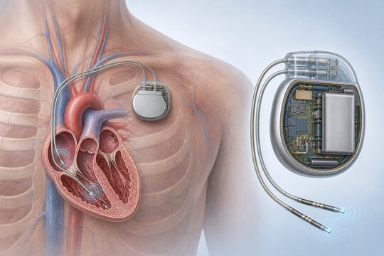 Dual chamber pacemaker anatomy with cardiac leads