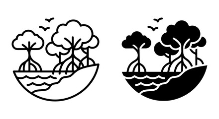 Naklejka premium Mangrove Ecosystem Icons, Coastal Landscape, Nature Scene, Environmental Protection, Vector Art