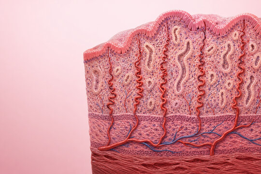 Endometrium cross section with spiral arteries detail