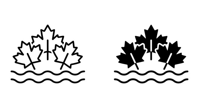 Canadian Maple Leaf and Water Icons, Nature Symbols, Organic Design Elements, Vector Graphics