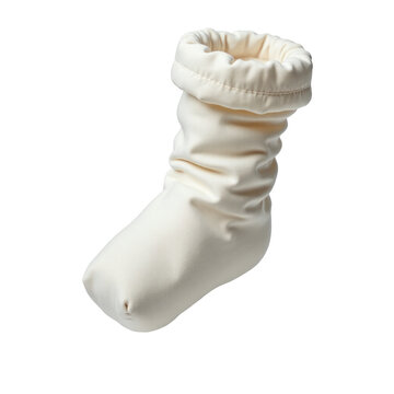 Warm white baby sock with soft fabric, elastic ankle cuff, isolated on white background