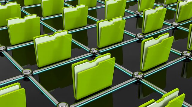 Connected digital folders representing organized cloud data storage and information management