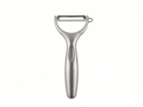 Vegetable peeler with sharp steel blade for culinary prep.