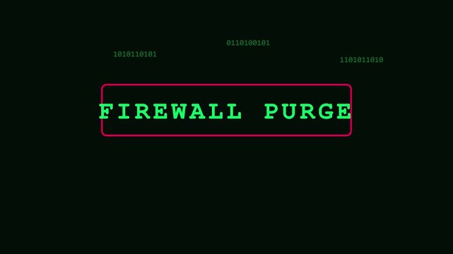 Firewall purge digital security alert with binary code data stream for cyber threat protection and network defense systems animation 4k