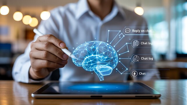 Artificial intelligence concept with digital brain and business technology
