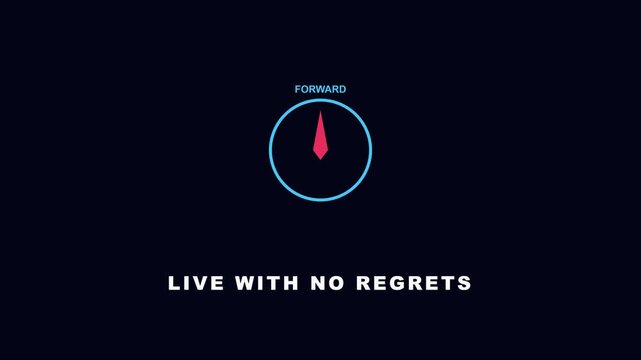 Minimalist motion forward clock with live with no regrets motivational quote for success and personal growth concepts animation 4k