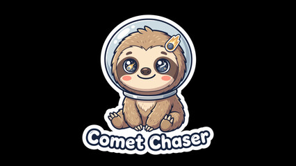 Naklejka premium Cute cartoon sloth astronaut wearing a space helmet, ready for adventure in outer space.