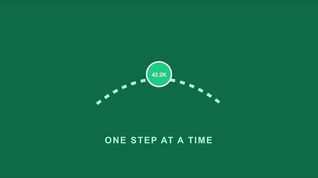 One step at a time progress tracker animation with 42.2 k milestone counter for fitness and goal achievement projects 4k