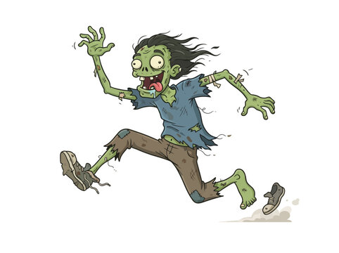 Cartoon illustration of a running green zombie character.