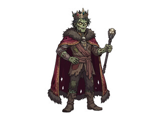 Obraz premium An undead lich king wearing a crown and royal robes holding a skull topped staff.
