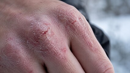 Naklejka premium Extreme close-up of cracked eczema on knuckles