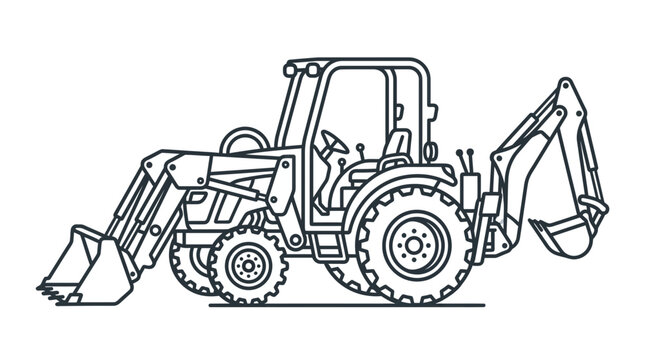Outline illustration of a backhoe loader construction vehicle
