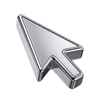 Polished metallic mouse cursor pointer illustration for modern digital interface design and computer user interaction elements