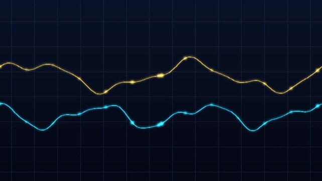 4K financial stock market price chart line graph with glowing neon trend analysis on dark grid background