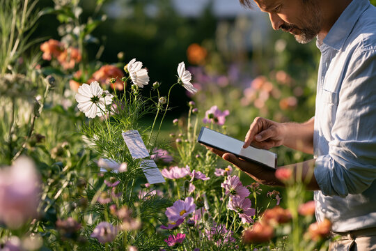 Flowering plants monitored in botanical research garden showcasing plant phenology pollinator timing and biodiversity observation