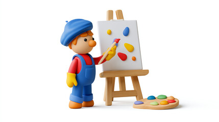 Fototapeta premium A cheerful figurine of a child painting on an easel, showcasing creativity and imagination with vibrant colors. Perfect for art and creativity themes.