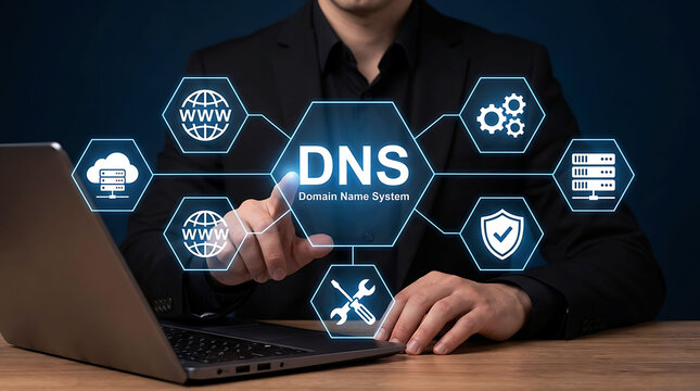 DNS domain name system network server and web hosting technology concept