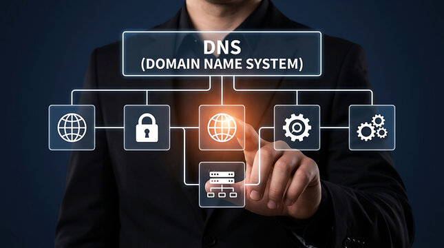 DNS domain name system network server technology internet cybersecurity concept