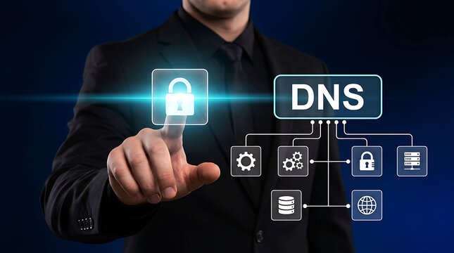 DNS domain name system network server technology internet cybersecurity concept
