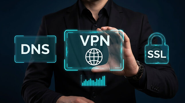 DNS domain name system datacenter server network security and hosting concept