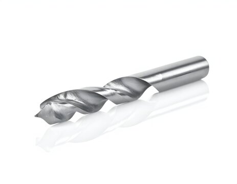 High speed steel metal drill bit on white.