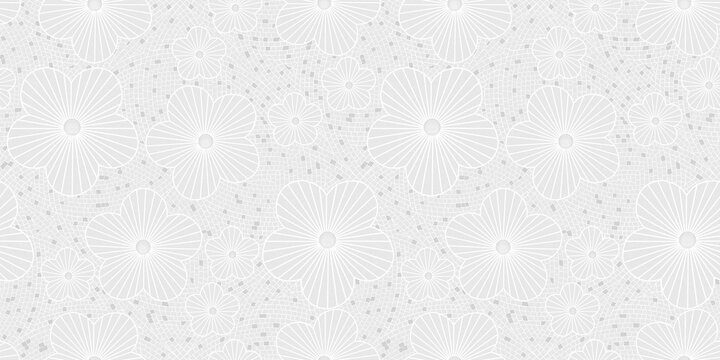 Minimalist white floral pattern background, elegant light gray seamless texture, subtle decorative wallpaper for web design