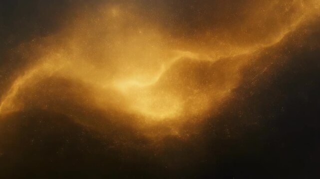 Glowing golden particles forming a nebula-like cosmic cloud on dark background