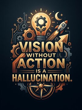 Vision without action is a hallucination motivational quote graphic