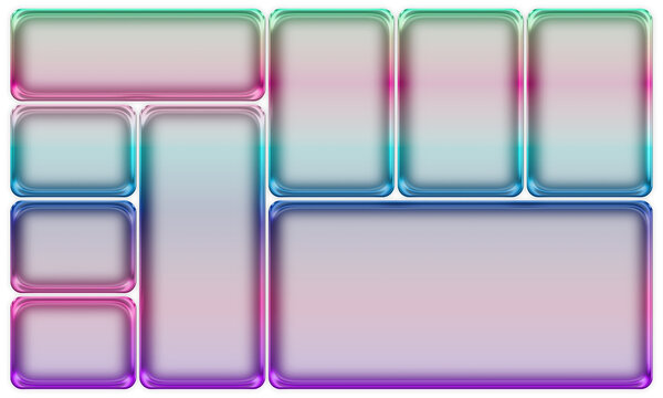 Colorful glossy rounded rectangular ui elements or buttons, abstract design, isolated on transparent background