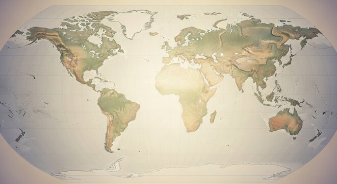 Vintage world map with soft sepia tones and aged texture.