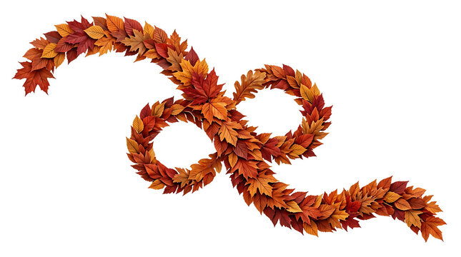 Infinity symbol made of autumn leaves isolated on transparent background for design and branding