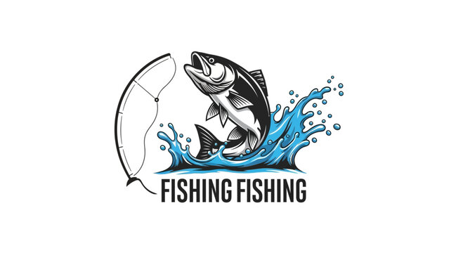 A stylized illustration of a fish jumping out of the water