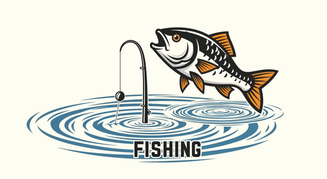 A stylized illustration of a fish jumping out of water