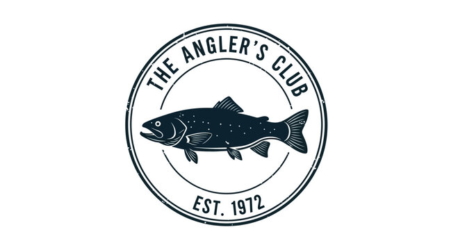 A vintage circular emblem featuring a stylized fish illustration