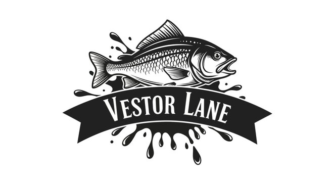 A vintage style illustration of a fish with a dark banner
