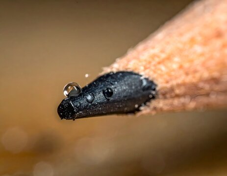 Macro pencil tip with water droplet on lead.