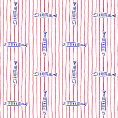 Fish and Red Stripe Seamless Pattern Illustration Nautical © DK