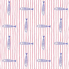 Fish and Red Stripe Seamless Pattern Illustration Nautical © HD
