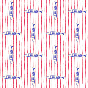 Fish and Red Stripe Seamless Pattern Illustration Nautical