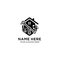 Fototapeta premium Home Network Technology Logo - Connected House and People Icon
