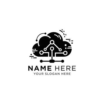 Cloud Computing Logo with Circuit Lines and Nodes Isolated