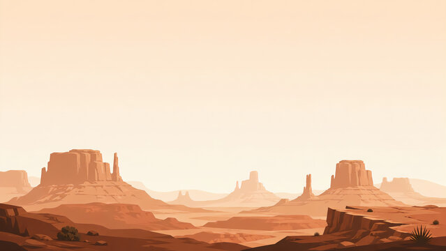 Flat vector illustration of desert canyon mesa landscape in sand beige and rust palette