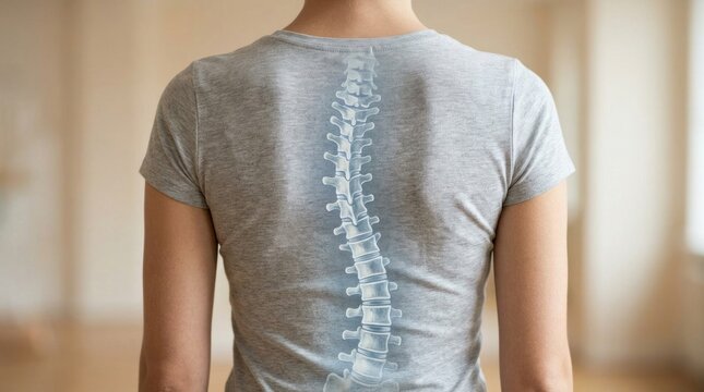 Vertebral column disorder: abnormal spine, scoliosis diagnose, postural defect, spinal curvature, back problem, health issue, bone condition, medical concern.