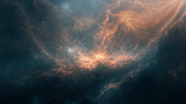 Bright cosmic nebula with glowing orange and blue interstellar clouds