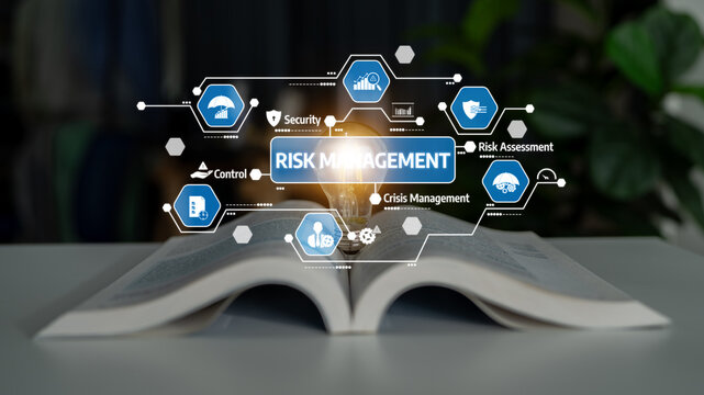 A conceptual image representing risk management with a focus on security, control, crisis management, and risk assessment. Ideal for business and strategy visuals. Tessel