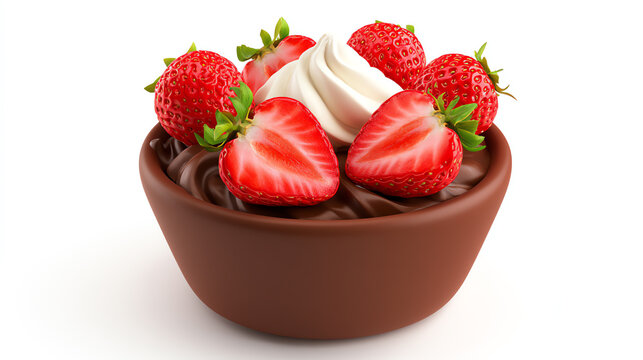 Indulge in a delicious chocolate dessert topped with fresh strawberries and whipped cream, perfect for satisfying sweet cravings.