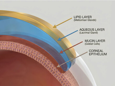 Anatomy of the Human Tear Film Layers and Corneal Epithelium Diagram