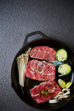 raw beef steak with vegetables