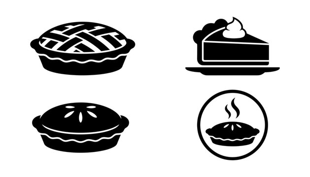 Bakery apple pie and cake slice icon set vector with lattice crust pastry dessert and hot steam symbols.