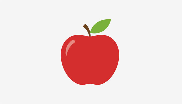 Simple vector illustration of a fresh red apple with a small green leaf on top isolated on a white background.